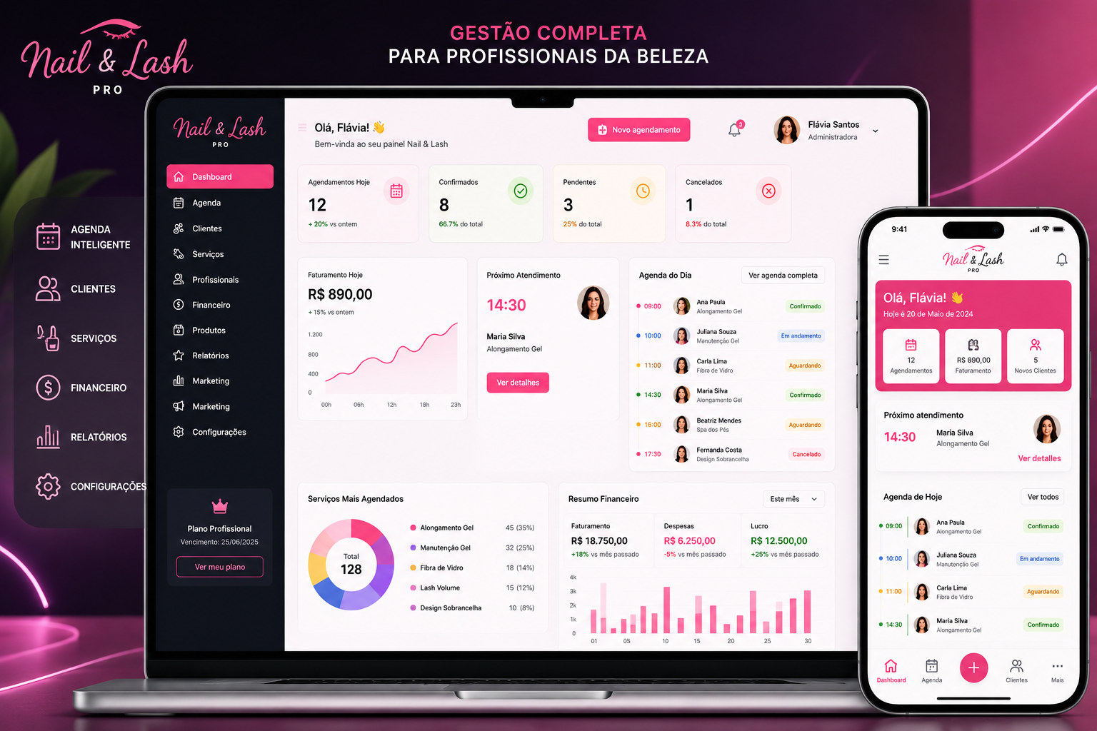 Painel do SistemaNails para gestão de negócios da beleza