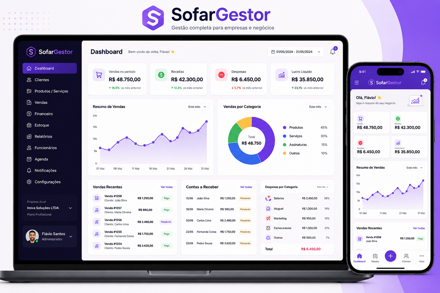 Telas do sistema Sofar Gestor